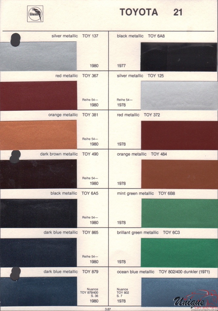 1977 Toyota Paint Charts Glasurit 1